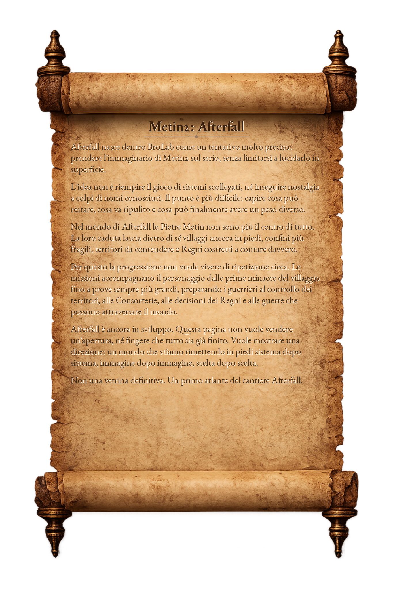 Pergamena di presentazione del progetto Metin2 Afterfall